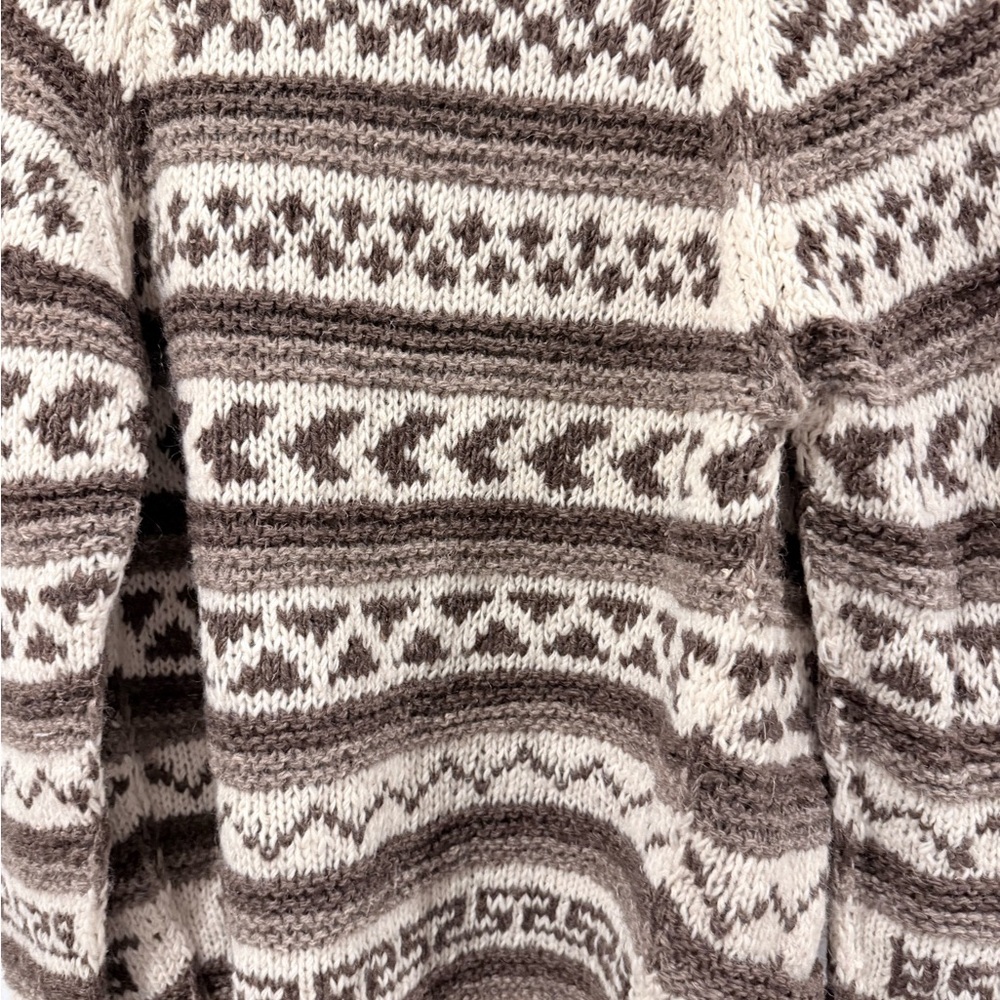 Wool Fair Isle Cardigan Sweater - Cream and Brown Size M - Picture 3 of 7